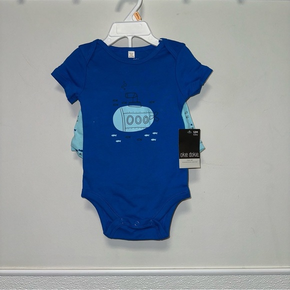 Baby Boy okie dokie Bodysuit &Shorts 2 piece outfit 12M Blue Ocean Sea Submarine - Picture 7 of 8